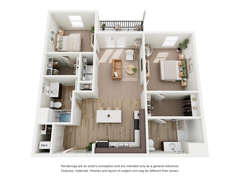 Floor plan for 2 beds, 2 baths, 1133 sqft